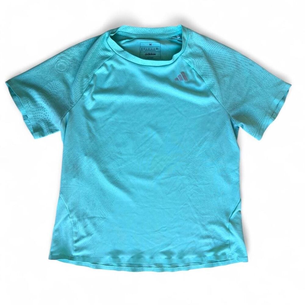 Adidas AeroReady Athletic Top Aqua Short Sleeve Women's Size M